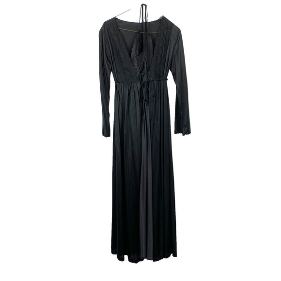 Vintage 1960s Gilead 6996 Black Nylon Long Robe Nightgown Set Size Small - Picture 1 of 8